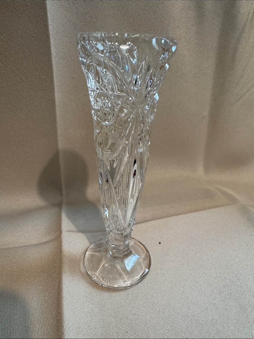 Vintage Bohemian Lead Crystal Pinwheel Bud Vase 6.5”